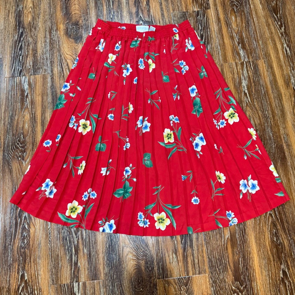 VTG Alfred Dunner Red Floral 2 Pc Set Pleated Skirt Button Down Shirt Size 14 16 - Picture 7 of 10